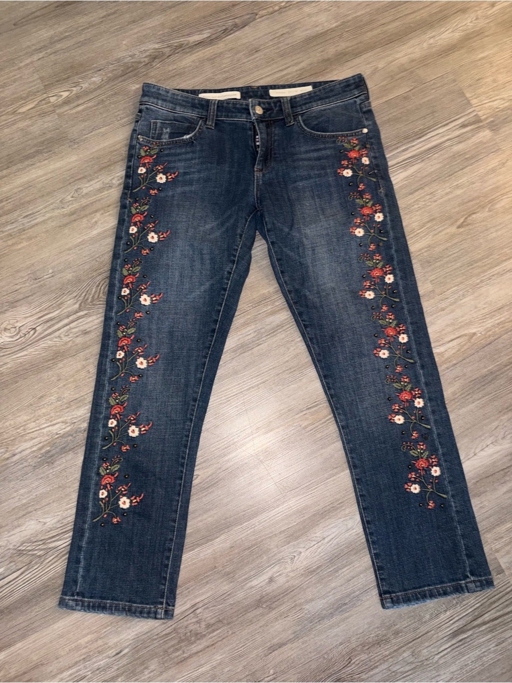 Anthropologie Pilcro Hyphen Jeans Embroidered Floral Midrise 27 Petite